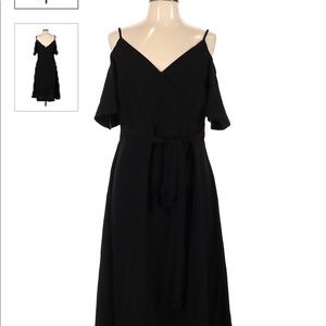 Ann Taylor black peep shoulder dress